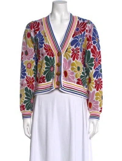 Pre-owned Farm Rio Floral Print V-neck Sweater In Multi