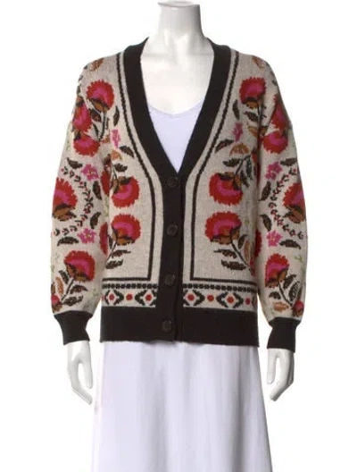 Pre-owned Farm Rio Floral Print V-neck Sweater In Neutrals