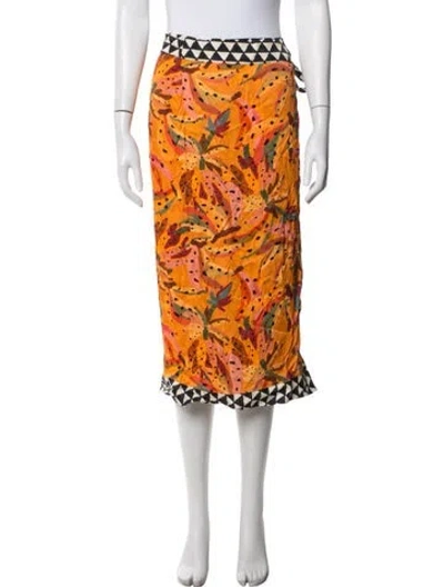 Pre-owned Farm Rio Floral Print V-neck Sweater In Orange