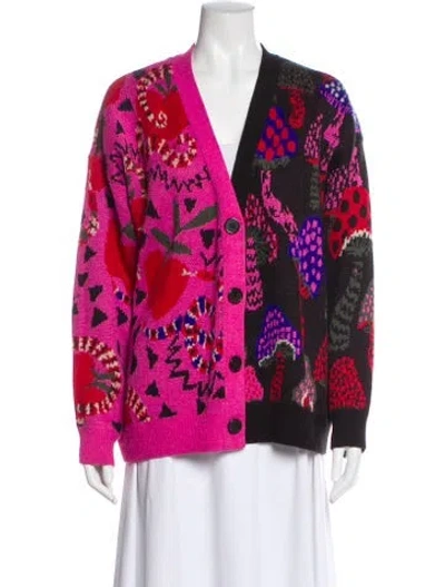 Pre-owned Farm Rio Floral Print V-neck Sweater In Pink