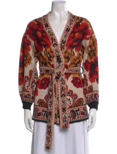 Pre-owned Farm Rio Floral Print V-neck Sweater In Red