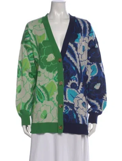 Pre-owned Farm Rio Floral Print V-neck Sweater W/ Tags In Green