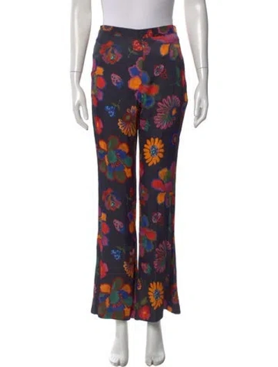 Pre-owned Farm Rio Floral Print Wide Leg Pants In Black