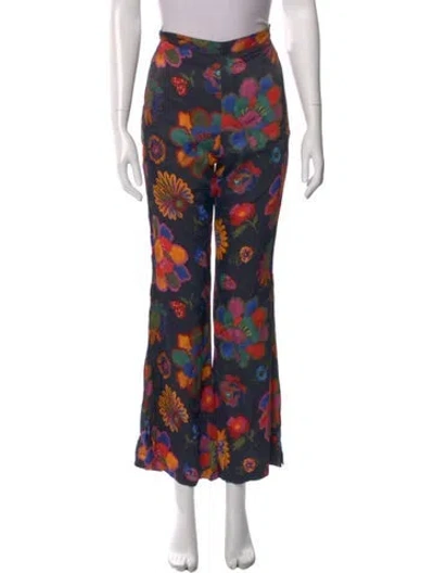 Pre-owned Farm Rio Floral Print Wide Leg Pants In Black