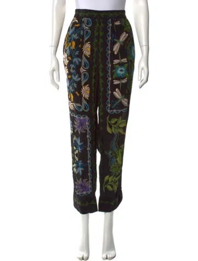Pre-owned Farm Rio Floral Print Wide Leg Pants In Black