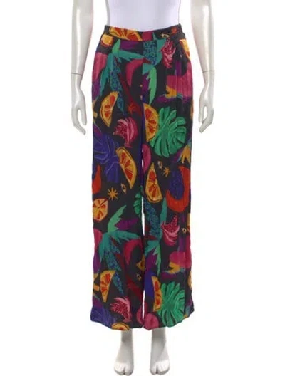 Pre-owned Farm Rio Floral Print Wide Leg Pants In Black