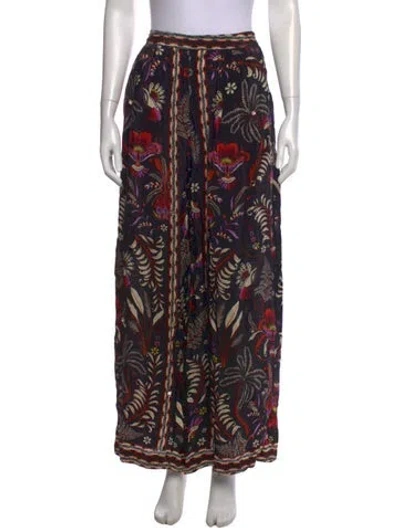 Pre-owned Farm Rio Floral Print Wide Leg Pants In Black