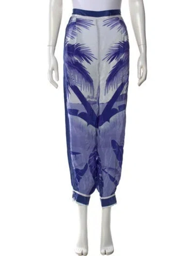 Pre-owned Farm Rio Floral Print Wide Leg Pants In Blue