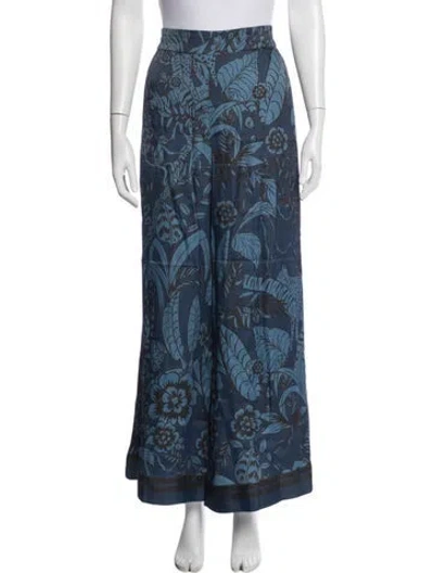 Pre-owned Farm Rio Floral Print Wide Leg Pants In Blue