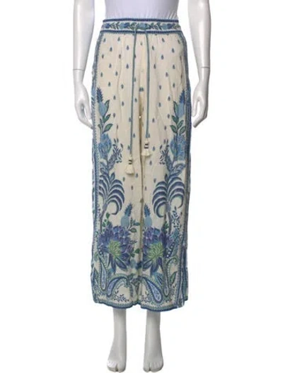 Pre-owned Farm Rio Floral Print Wide Leg Pants In Blue