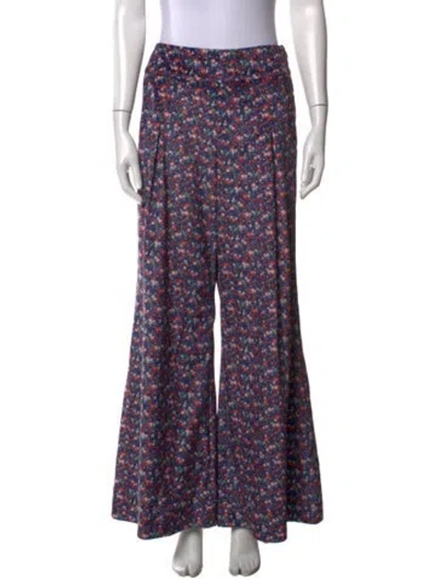 Pre-owned Farm Rio Floral Print Wide Leg Pants In Blue/red