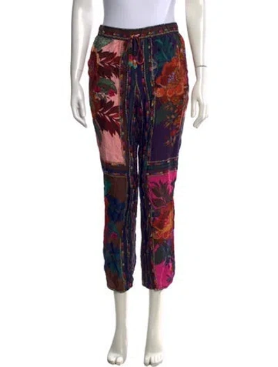 Pre-owned Farm Rio Floral Print Wide Leg Pants In Brown
