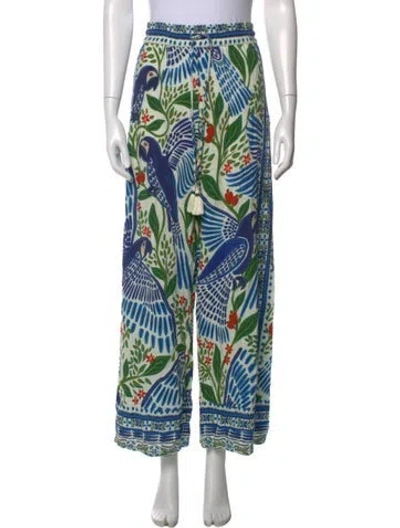 Pre-owned Farm Rio Floral Print Wide Leg Pants In Green
