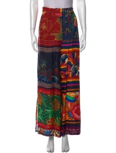 Pre-owned Farm Rio Floral Print Wide Leg Pants In Orange