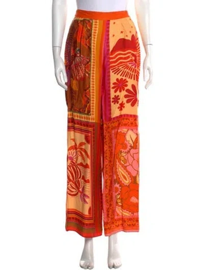 Pre-owned Farm Rio Floral Print Wide Leg Pants In Orange
