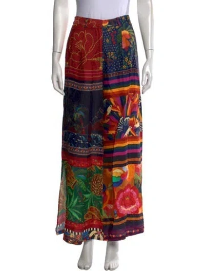 Pre-owned Farm Rio Floral Print Wide Leg Pants In Orange