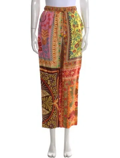Pre-owned Farm Rio Floral Print Wide Leg Pants In Pink