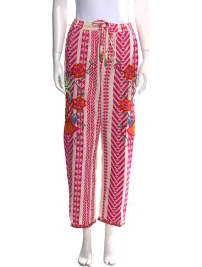Pre-owned Farm Rio Floral Print Wide Leg Pants In Pink