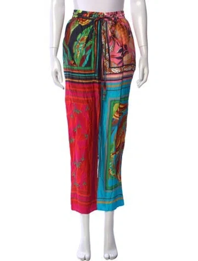Pre-owned Farm Rio Floral Print Wide Leg Pants In Pink