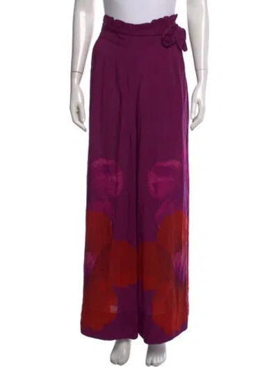 Pre-owned Farm Rio Floral Print Wide Leg Pants In Purple
