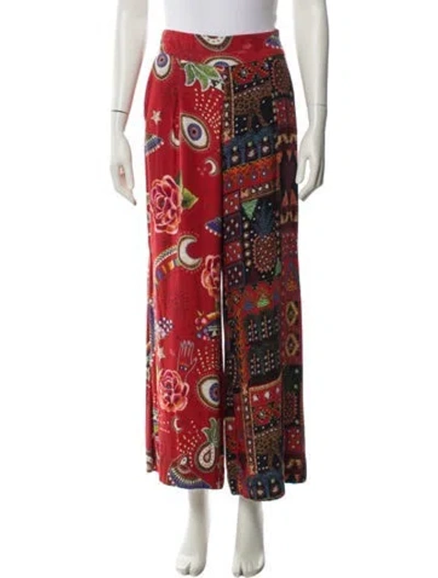 Pre-owned Farm Rio Floral Print Wide Leg Pants In Red