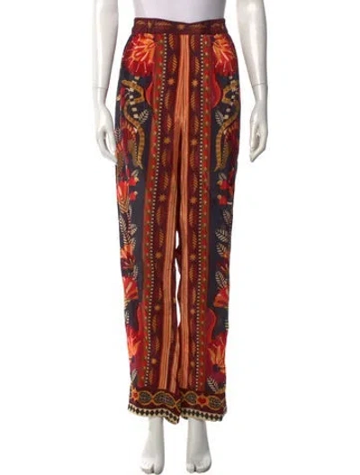 Pre-owned Farm Rio Floral Print Wide Leg Pants In Red