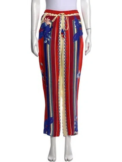 Pre-owned Farm Rio Floral Print Wide Leg Pants In Red