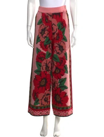 Pre-owned Farm Rio Floral Print Wide Leg Pants In Red