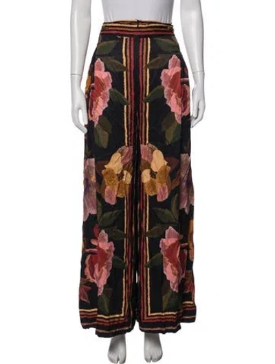 Pre-owned Farm Rio Floral Print Wide Leg Pants W/ Tags In Black