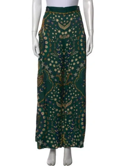 Pre-owned Farm Rio Floral Print Wide Leg Pants W/ Tags In Green