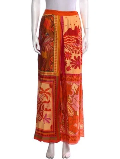 Pre-owned Farm Rio Floral Print Wide Leg Pants W/ Tags In Orange