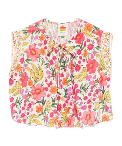 Farm Rio Floral Printed Pom-pom Sleeveless Top In Multi