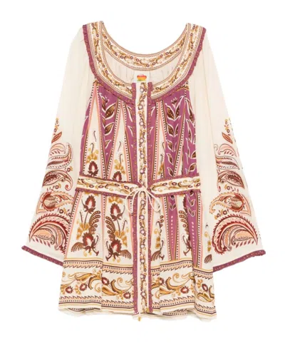 Farm Rio Floral Printed Tie-waist Scoop Neck Mini Dress In Multi
