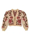 Farm Rio Floral Puff-sleeve Cardigan In Neutral