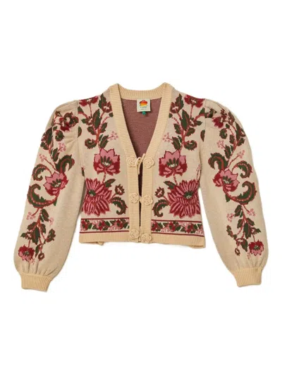 Farm Rio Floral Puff-sleeve Cardigan