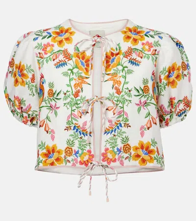 Farm Rio Floral Puff-sleeve Linen Blouse