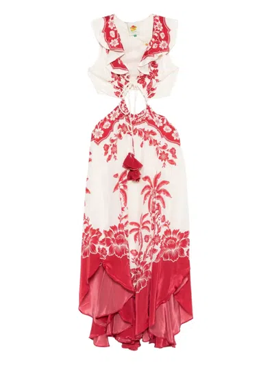 Farm Rio Sand Guanacaste Cut-out Waist Sleeveless Midi Dress In White