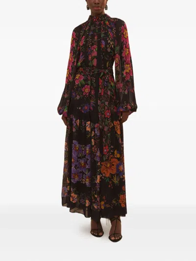 Farm Rio Floral Scarves High-neck Maxi Dress In Multi