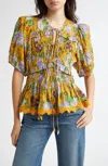 Farm Rio Floral Tie Front Top In Multi