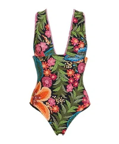 Farm Rio Floral Swimsuit In Green