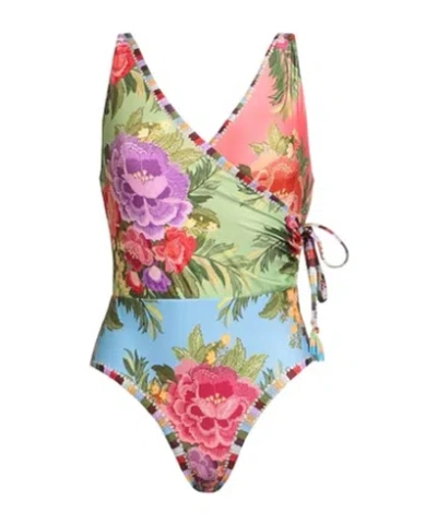 Farm Rio Floral Swimsuit In Green