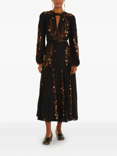 Farm Rio Floral Tie Maxi Dress In Black