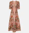 Farm Rio Garden Delight Pink Short Sleeve Maxi Dress In Pink