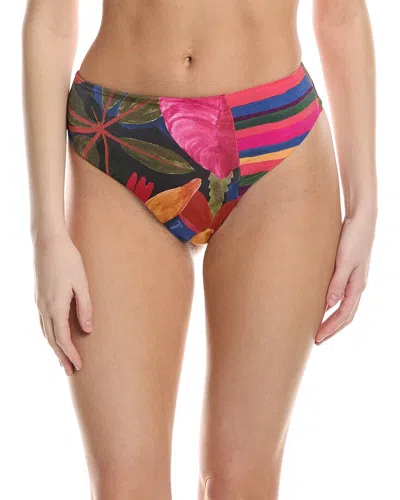 Farm Rio Floral Tropical Colorful Stripes High-waist Bikini Bottom In Multi