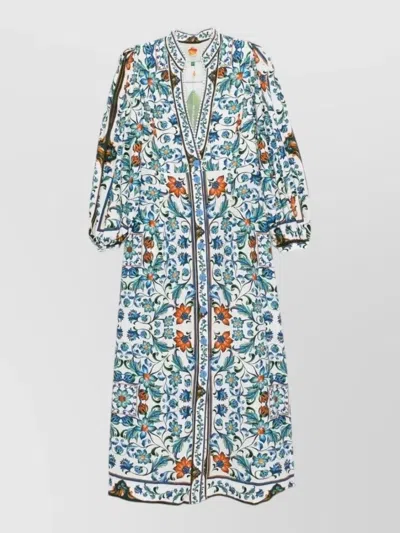 Farm Rio Floral V Neck Long Sleeve Maxi Dress In Multi
