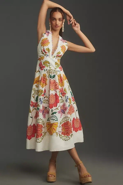 Farm Rio Floral V-neck Sleeveless Linen Maxi Dress