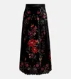 Farm Rio Floral Print Velvet Skirt In Black