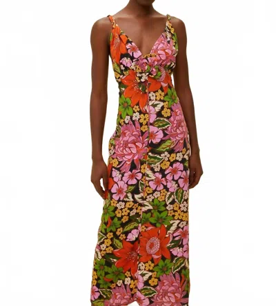 FARM RIO FLORAL VIVI ROSE MIDI DRESS IN BLACK