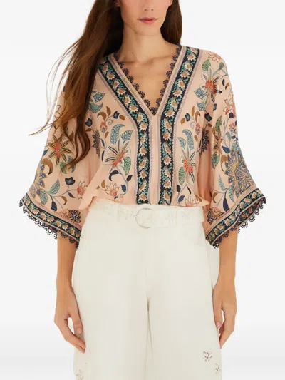 Farm Rio Floral V-neck Blouse In Pink