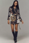 Farm Rio Black Maxi Floral Lenzing Ecovero Viscose Wrap Mini Dress In Multicolor